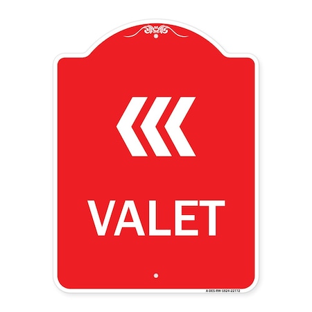 Designer Series Sign-Valet Left Arrow, Red & White Aluminum Architectural Sign